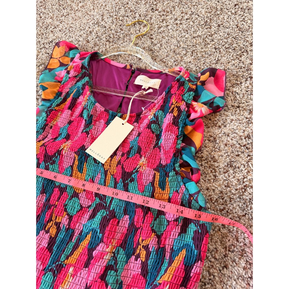 Melloday Maxi Dress Floral Smocked Tiered Ruffle Flutter Sleeve V-Neck - Picture 5 of 8